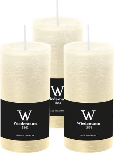 Wiedemann Cilinderkaars/stompkaars - 3x - rustieke kaars - ivoorwit - 6 x 12 cm - 42 branduren