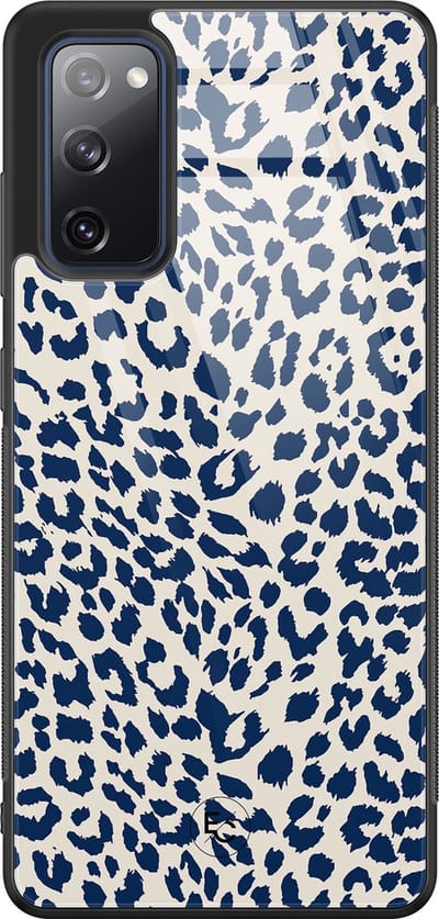 Hoesje geschikt voor Samsung Galaxy S20 FE - Luipaard blauw - Hard Case Zwart Back Cover - Luipaardprint - Blauw - Mooie Telefoonhoesjes