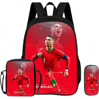 Leer, Reizen School Schoudertas, Etui's, Sport Boekentas Ronaldo Kinderen 3-delige Set Rugzak Voetbalster Rugzak Cadeau black