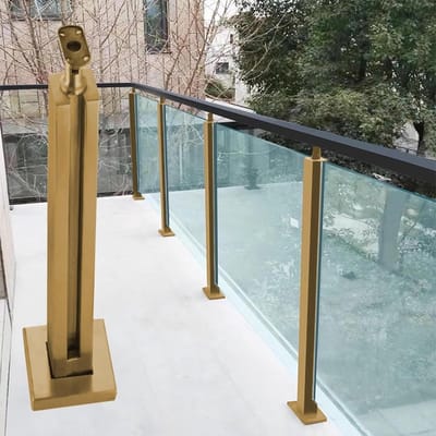 Balustradepaal Roestvrij Staal - Glazen Hekpaal - Terras Afschermen - Vierkante Bodem - 60 cm - Goudkleurig