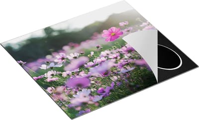 Chefcare Inductie Beschermer Bloemenveld met Paarse Kosmos - 60x50 cm - Afdekplaat Inductie - Kookplaat Beschermer - Inductie Mat