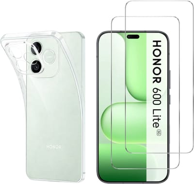 Hoesje Ultraslank geschikt voor Honor 600 Lite 5G backcover siliconen Transparant en 2 stuks Screenprotector Gehard Glas
