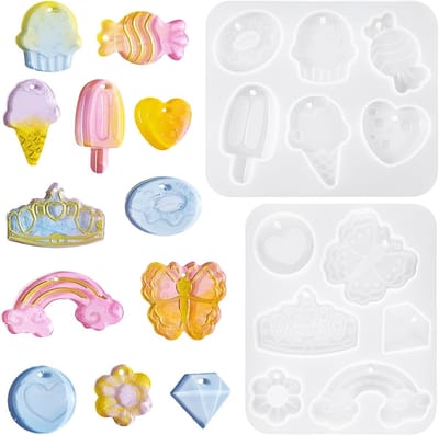 Set van 2 Siliconen Mallen voor Epoxyhars: Regenboog Vlinder Vorm voor Kettingen en Oorbellen, Ideaal voor DIY Ambachten en Creatieve Projecten