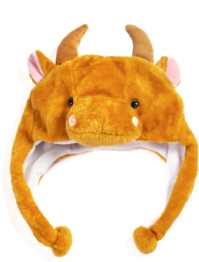KIMU® Muts Flappen Bruine Stier - Laplander met Oortjes Bruin Koe Hoorns - Bontmuts Kinderen of Volwassenen met Klein Hoofd - Flapmuts Pluche Bull Os Rund Festival