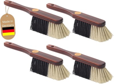 4x handbezems met paardenhaarmengsel, zachte borstelharen - bruin gelakte houten handbezem met gemengd paardenhaar - ideale garde, autobezem, paardenhaarmengsel, natuurlijke borstelharen, handborstel, handveger