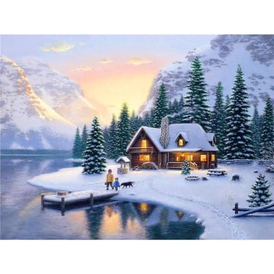 Peinture diamant 5D paysage de neige, perceuse ronde complète, broderie diamant, point de croix 20X30CM gray
