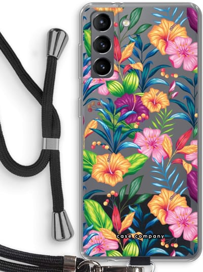 Case Company® - Hoesje met koord geschikt voor Samsung Galaxy S21 hoesje met Koord - Tropisch 2 - Telefoonhoesje met Zwart Koord - Bescherming aan alle Kanten en Over de Schermrand