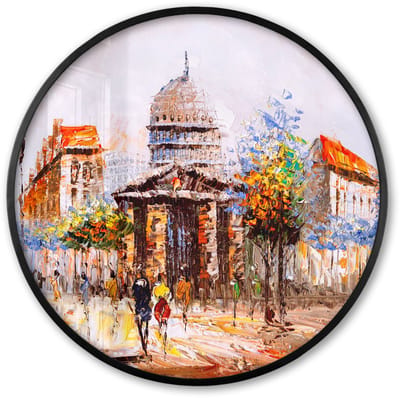 Poster in lijst Rond - Fotolijst 60x60 cm - Posters - Schilderij - Stad - Olieverf - Ronde posterlijst zwart - Decoratie - Wanddecoratie woonkamer - Muurdecoratie slaapkamer