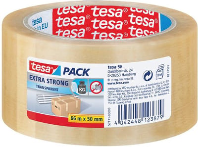 Verpakkingstape Tesa 50mmx66m transparant extra sterk PVC | 6 stuks