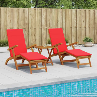 vidaXL - Ligstoel - die - kan - leunen - en - vouwen - 3 - st - Massief - Acacia - Hout - Rood