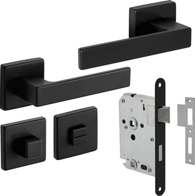 Eliot® Deurbeslag set WC / Badkamer - deurklink set - rozet set met draaiknop - insteekslot - mat zwart - voor binnen deuren