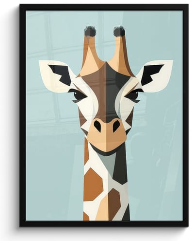 Poster in lijst - Fotolijst 60x80 cm - Posters - Giraffe - Illustratie - Bruin - Minimalistisch - Posterlijst zwart - Decoratie - Wanddecoratie woonkamer - Muurdecoratie slaapkamer