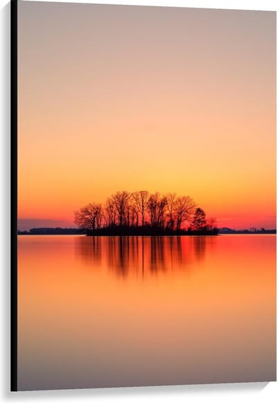 Canvas  - silhouet Eilandje tijdens Zonsondergang - 80x120cm Foto op Canvas Schilderij (Wanddecoratie op Canvas)