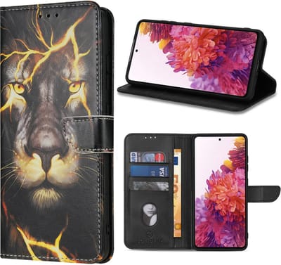 Multimedia & Accessoires Lederen Book Case Hoesje geschikt voor Samsung Galaxy A26 5G – Leeuwprint – Zwart -Telefoonhoesje – Met Stand – Kaarthouder – Pasjes Houder – Magneet Sluiting – Bookcase
