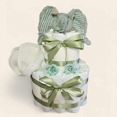 Luiertaart met Happy Horse Olifant – 27 Pampers & Slabber – Origineel Kraamcadeau