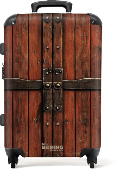 NoBoringSuitcases.com® - Koffer groot - Rolkoffer lichtgewicht - Rode houten deuren met smeedijzeren scharnieren - Reiskoffer met 4 wielen - Valies grote trolley XL op wieltjes - Harde reistrolley met TSA slot - 20 kg bagage - Reizen