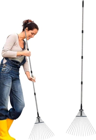Verstelbare Tuinhark - Onkruidhark Gazonhark - Gazon Onderhoud - Roestvrij Staal - 173 cm - Grijs