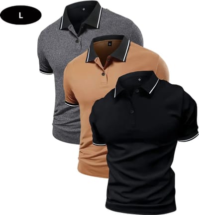 Livano Golf Shirt Heren - T-shirt - Golfkleding - Golfen - Golf Accessoires - Polo Shirt - Zwart & Grijs & Beige - Maat L