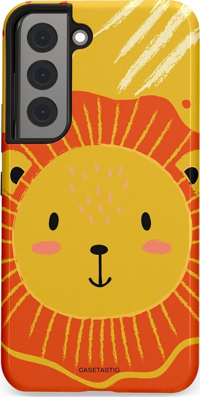 Casetastic hoesje geschikt voor Samsung Galaxy S22 - Dubbellaagse bescherming - Vrolijke leeuw - Fashion Case - Goud Rood Oranje