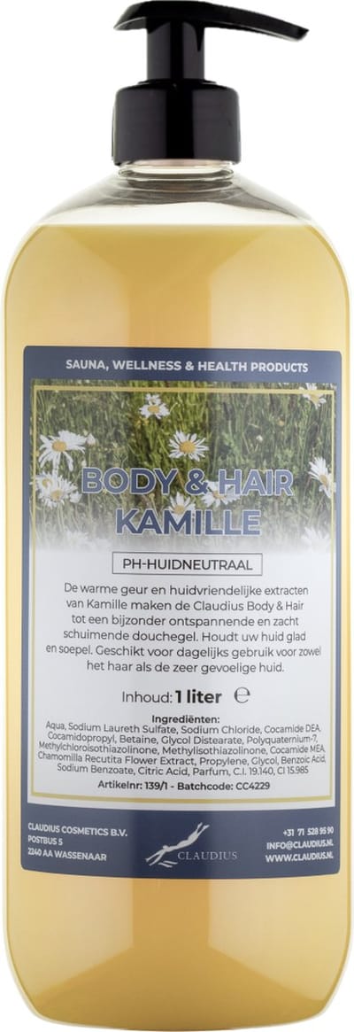 Body & Hair Kamille 1 Liter - met gratis pomp - 2 in 1 voor lichaam en haar.