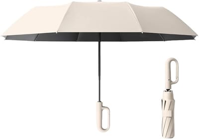 Grote paraplu - 10 Baleinen - 36×6×6cm - Stormbescherming - Automatisch openend en sluitend - Golfparaplu - Buiten - UV-bescherming - Opvouwbare parasol - Opbergbaar - Unisex karabijnhaak - 1 stuk - Gebroken wit