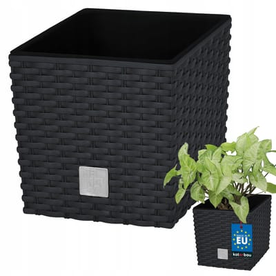 KOTARBAU® Vierkante Bloempot met Inzetpot - Vierkante Plantenbak 17x17 cm Plantenpot 4 L - Plantenbak - Kunststof - Rotanlook - Antraciet