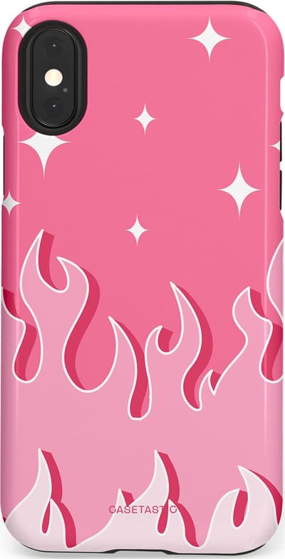 Casetastic Hoesje Geschikt voor Apple iPhone X/Xs - Stijlvolle Beschermende Duo-layer Case - Roze Vlammen
