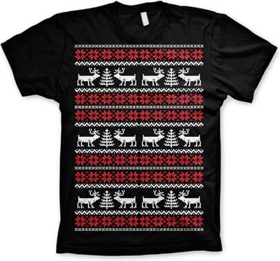 Heren Tshirt -M- Christmas Knit Pattern Zwart