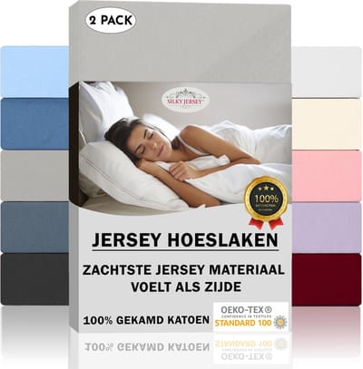 Silky Jersey  (2 stuks)  Fijne Extra Zachte Hoeslakens 100% Katoen - 90x200 cm Zilver Grijs