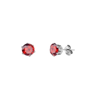 Aramat Jewels | Oorbellen | Zilverkleurige RVS Oorstekers met Rode Zirkonia - Rond | 6mm | | | Staal | Kinderen, Volwassenen | Verkleurd niet