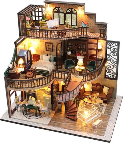 Meedeer XL Modelbouw-Miniatuur bouwpakket-DIY Miniatuur Huis-Modeltuinhuisje met meubels en ledlamp-Poppenhuis Kit-3D-puzzel-doe-het-zelf-voor boekenkast-miniatuurhuisje-voor volwassenen-decoratie