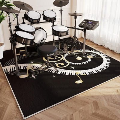 Drumstel Speciale Tapijt Studeerkamer Slaapkamer Geluidsdichte Tapijten Muzieknote Patroon Vloermat Minimalistisch Zwart-Wit Geruit Kleed 60*60cm