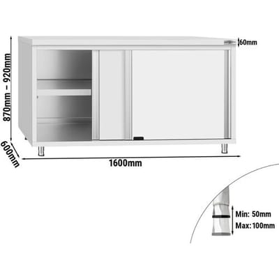 GGM Gastro Edelstahl Arbeitsschrank ECO - 1600x600mm - mit Schiebetür Zilver