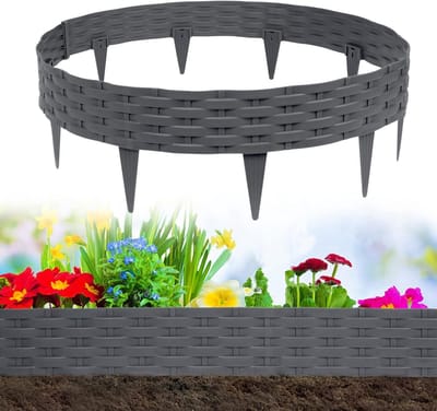 Kunststof gazonrand - Tuinpalissade bloembedhek - Tuin decoreren - Rotan look ontwerp - 20 meter lengte - Antraciet