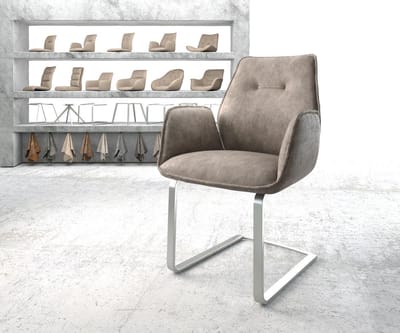 Sledestoel Zoa-Flex sledemodel vlak roestvrij staal microvelours taupe vintage pocketveer kern