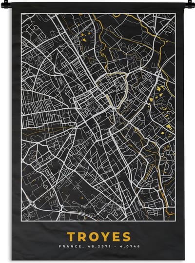 Wandkleed - Wanddoek - Kaart – Stadskaart – Troyes - Plattegrond – Frankrijk - 120x180 cm - Wandtapijt