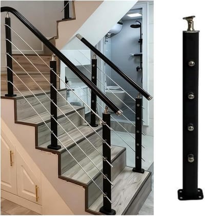 Metalen Balustpennen - Leuninghouders - Trap Veiligheid - Verstelbare Montage - 85 cm Hoog - Zwart