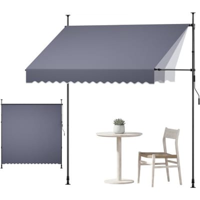 VEVOR Klemzonnescherm 250 cm, in hoogte verstelbaar zonnescherm met handslinger, terraszonnescherm met UPF 80+ zonbescherming, zonnescherm, balkonzonnescherm, ideaal voor terras, balkon en tuin, donkergrijs