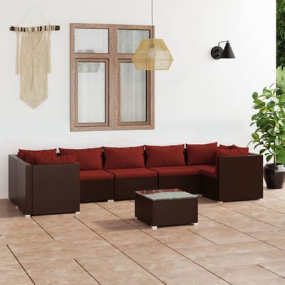 vidaXL - 8-delige - Loungeset - met - kussens - poly - rattan - bruin