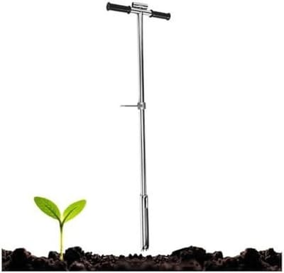 Bodemmonster sonde - Grondboor - Planten verzorgen - Met uitwerper voetpedaal - 102 cm lang - Zilverkleurig