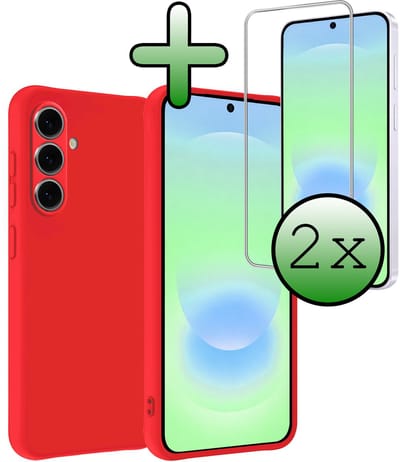 Hoesje Met 2x Screenprotector - Geschikt voor Samsung Galaxy A37 - Sterk & Shockproof - Back Cover - Siliconen Case - Telefoon Hoes - Rood