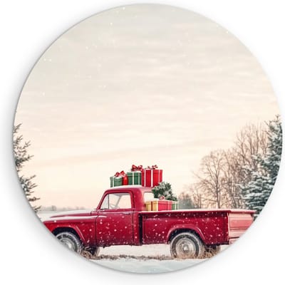 Saammp Muurcirkel Hout - Auto met Cadeautjes - Natuur - Landschap - Ø 90 - Wandcirkel - Wanddecoratie Cirkel - Muurdecoratie Woonkamer - Slaapkamer decoratie - Rond Schilderij