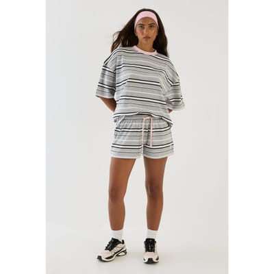 Dames Dsgn Studio Gestreepte Short Met Trekkoord In De Taille | Grey Marl | Maat: XS