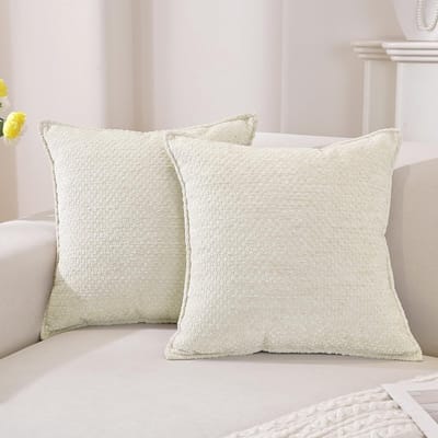 Dailygoods - YSTELLAA Chenille Kussenhoezen 40x40 2er Set, Zachte Decoratieve Kussenhoes, Moderne Kussensloop Met Onzichtbare Rits, Duurzaam Kussenslopen Voor Woonkamer Bank, Slaapkamer, Crèmewit