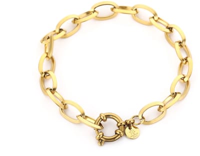 Michelle Bijou - Schakel armband met slotje ( goed voor losse bedels ) - Goud - Stainless Steel - Nikkelvrij