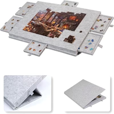 Legpuzzelbord Met Laden - Puzzeltafel Opvouwbaar - Puzzelstukjes Sorteren - Met Verstelbare Standaard - Voor 1000 Stukjes - Lichtgrijs