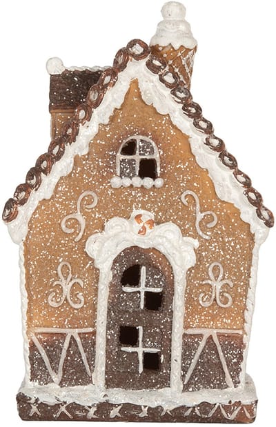 Clayre & Eef Gingerbread house met LED 13x9x20 cm Bruin Kunststof