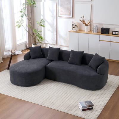 Gebogen modulaire bank L-vorm met chaise longue links - Donkergrijs Chenille stof - 2-zits bank met chaise longue, modulair en vacuümverpakt - Geen montage, direct klaar voor gebruik, losse modules - Geschikt voor woonkamer, appartement en kantoor