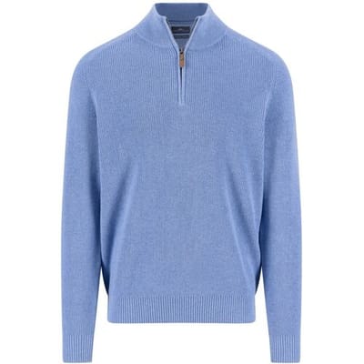 Fynch-Hatton Trui Troyer Zip Structure Supersoft Cotton Crystal Blue / male