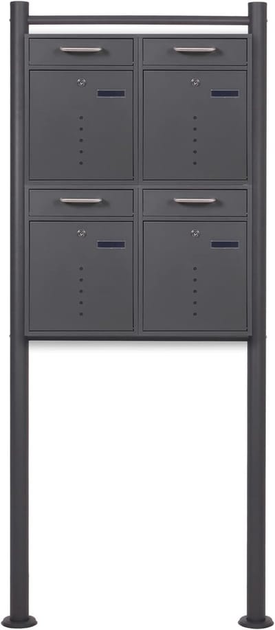 Brievenbussen 2x2 - Postbakken Set - Meerdere Huishoudens - Afsluitbaar met Kijkvenster - 70x15x170cm - Antraciet